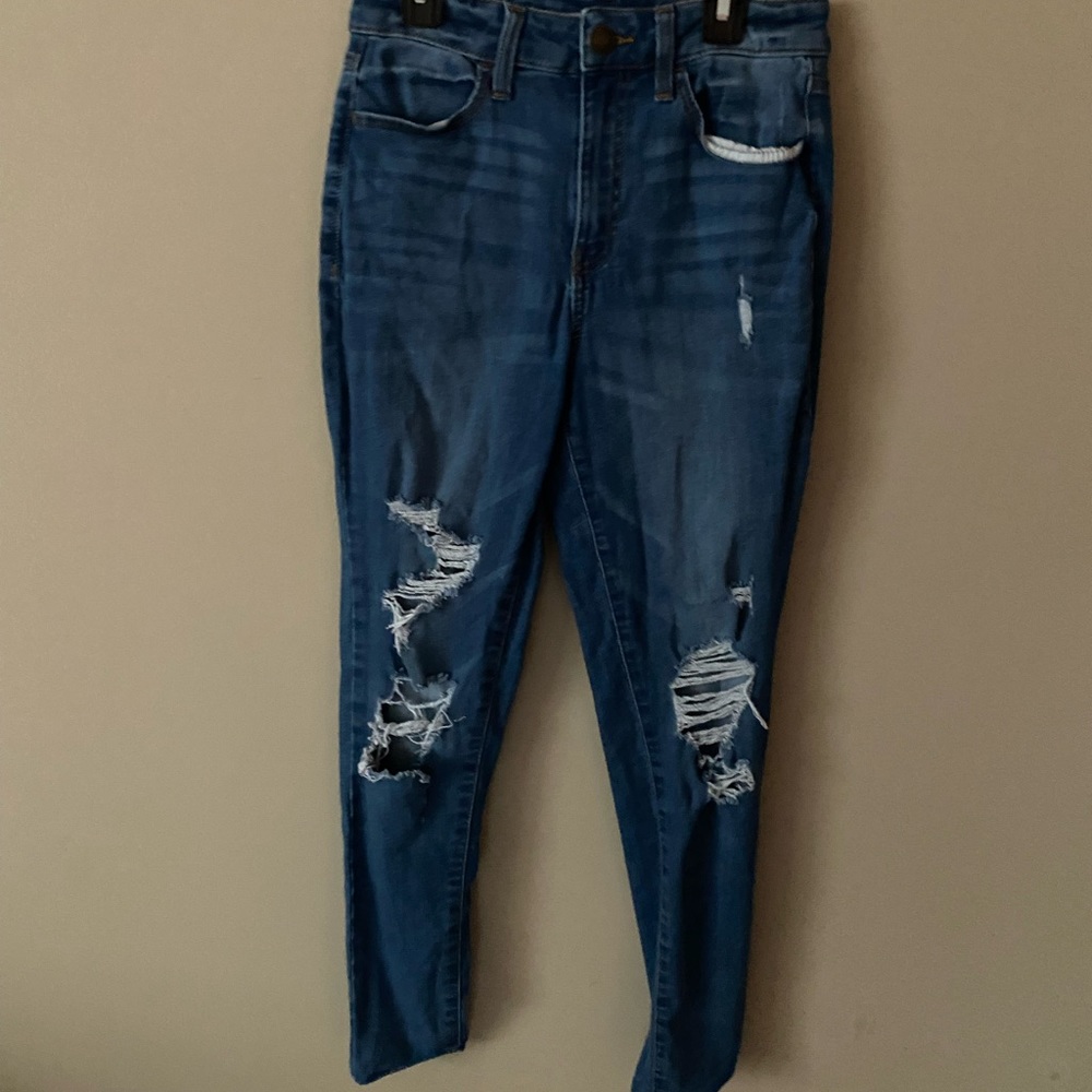 High Rise Blue Ripped Jeans